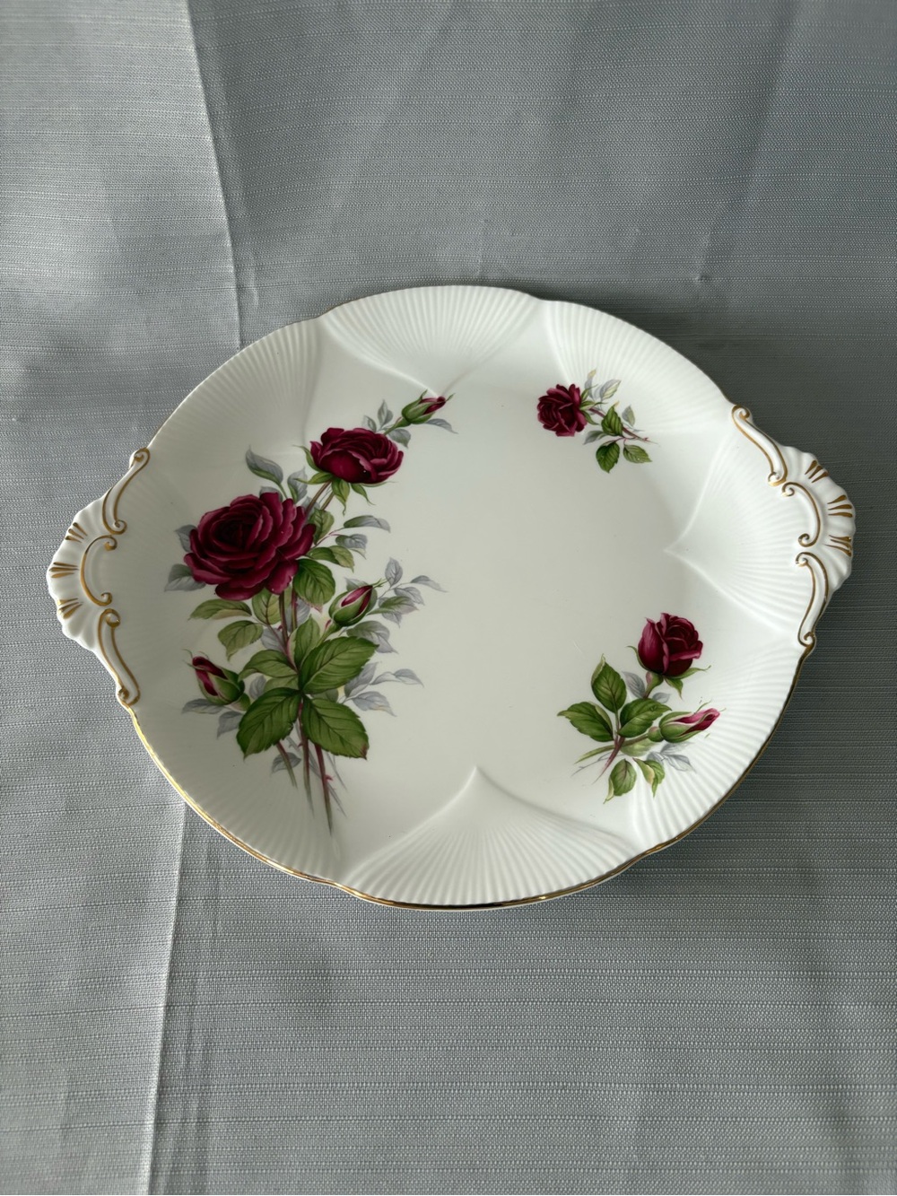 Royal Albert Decorative White Porcelain Serving Platter with Deep Red Rose Motif